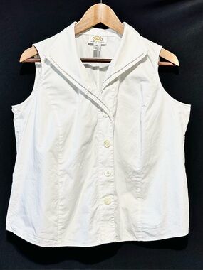 TALBOTS White Cotton Sleeveless Button Shirt Coastal Minimalist 14W Petite